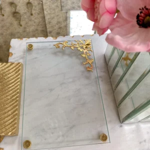 Inspire Me! Home Decor Glass Tray W/ Gold Corner Detail