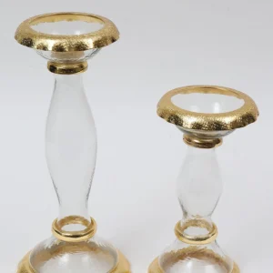 Inspire Me! Home Decor Glass Candle Holders With Gold Ruffle Detail (2 Sizes)