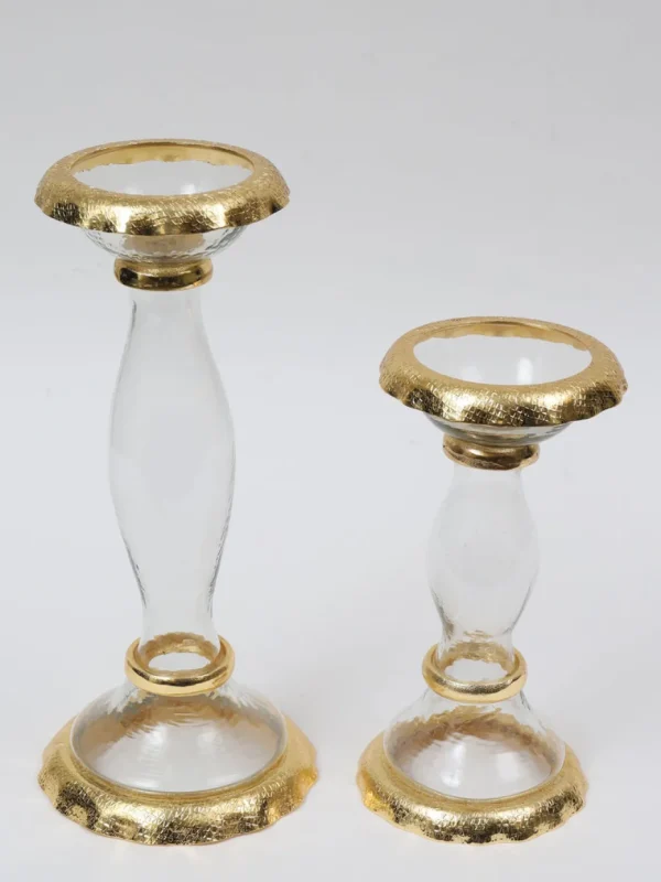 Inspire Me! Home Decor Glass Candle Holders With Gold Ruffle Detail (2 Sizes)