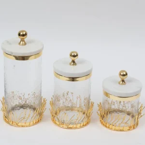 Inspire Me! Home Decor Glass Canister With Gold Branch Design And Marble And Gold Lid (3 Sizes)