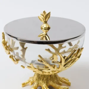 Inspire Me! Home Decor Glass Bowl On Gold Metal Branch Base With Lid