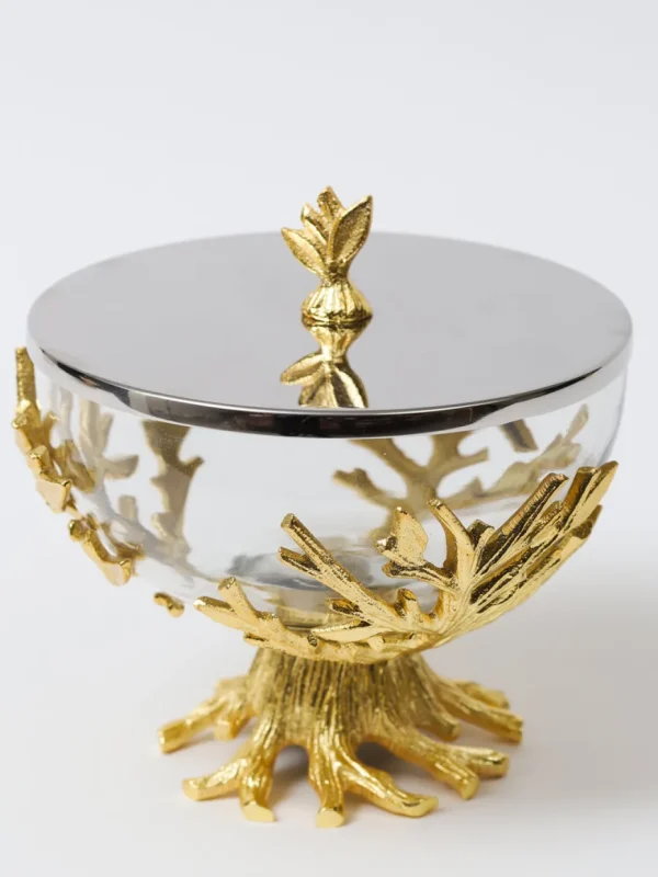 Inspire Me! Home Decor Glass Bowl On Gold Metal Branch Base With Lid