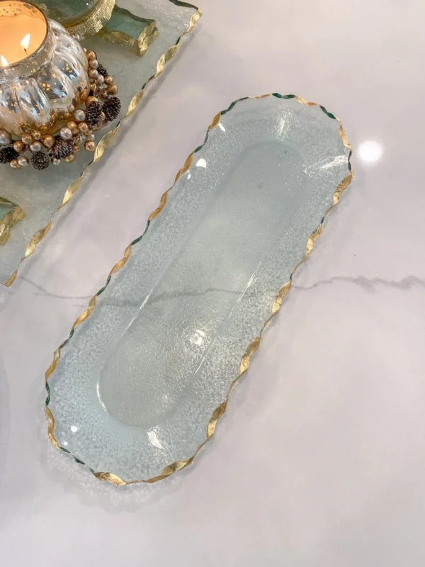 Inspire Me! Home Decor Glass Oval Tray With Hammered Gold Edge