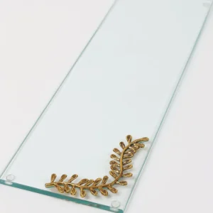 Inspire Me! Home Decor Glass Tray With Metal Leaf Design