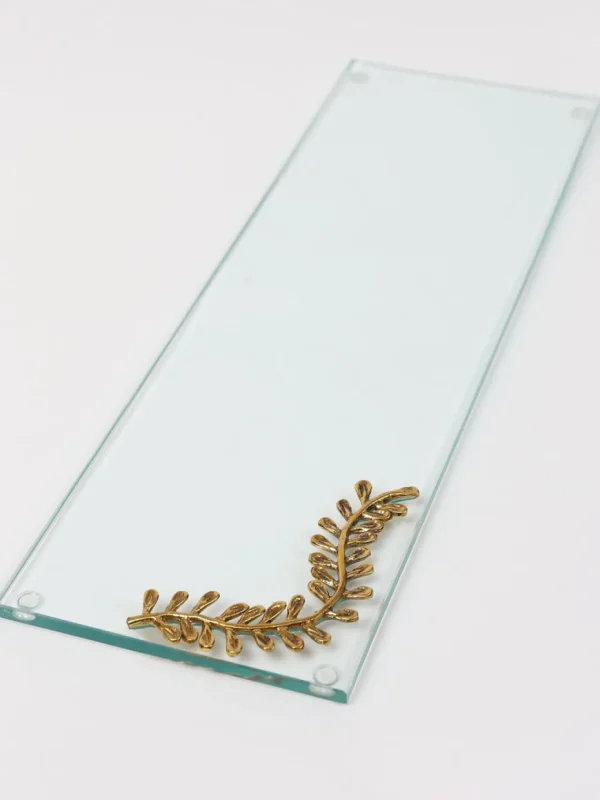 Inspire Me! Home Decor Glass Tray With Metal Leaf Design