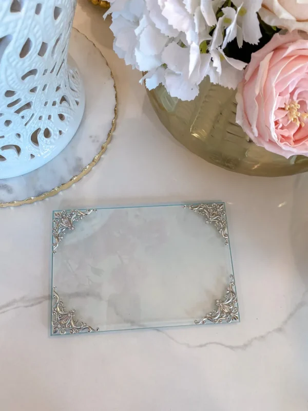 Inspire Me! Home Decor Glass Tray W/ Silver Corner Details And Swarovski Crystals