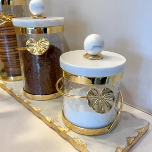 Inspire Me! Home Decor Glass Canister With Gold Leaf Design & Marble Lid (3 Sizes)