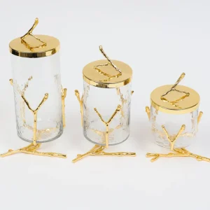 Inspire Me! Home Decor Glass Canister With Gold Metal Branch Design (3 Sizes)