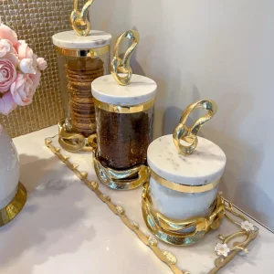 Inspire Me! Home Decor Glass Canisters With Gold Knot Design And Marble Lid (3 Sizes)