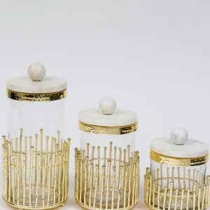 Inspire Me! Home Decor Glass Canisters With Gold Linear Details (3 Sizes)