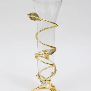 Inspire Me! Home Decor Glass And Metal Spiral Leaf Vase – Gold