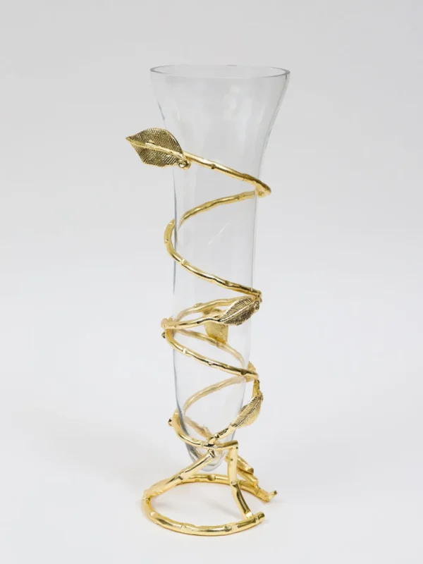 Inspire Me! Home Decor Glass And Metal Spiral Leaf Vase – Gold