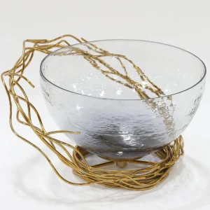 Inspire Me! Home Decor Glass Bowl With Gold Metal Swirl