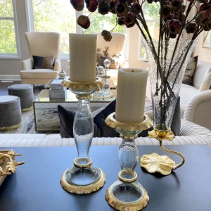 Inspire Me! Home Decor Glass Candle Holders With Gold Ruffle Detail (2 Sizes)