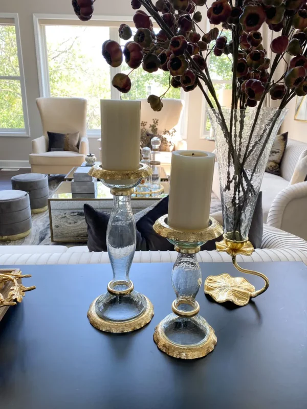 Inspire Me! Home Decor Glass Candle Holders With Gold Ruffle Detail (2 Sizes)