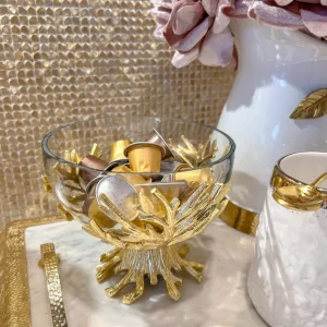 Inspire Me! Home Decor Glass Bowl On Gold Metal Branch Base With Lid