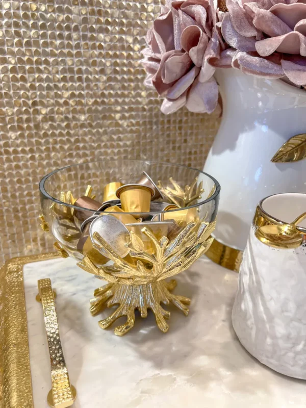 Inspire Me! Home Decor Glass Bowl On Gold Metal Branch Base With Lid