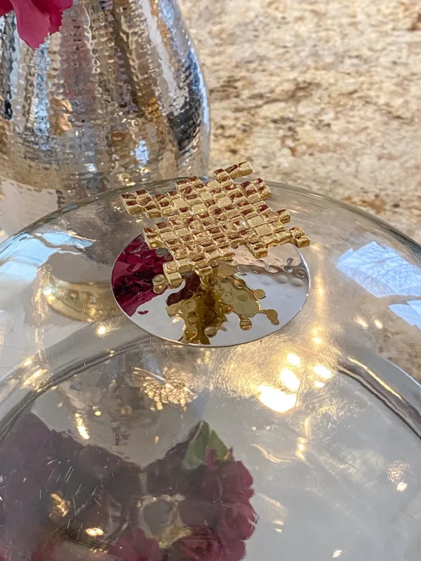 Inspire Me! Home Decor Glass Cake Dome With Gold Mosaic Handle