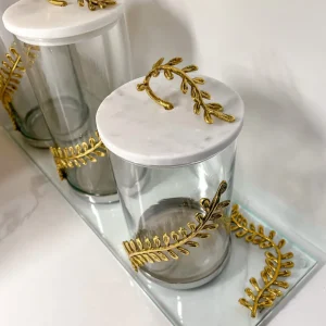 Inspire Me! Home Decor Glass Tray With Metal Leaf Design