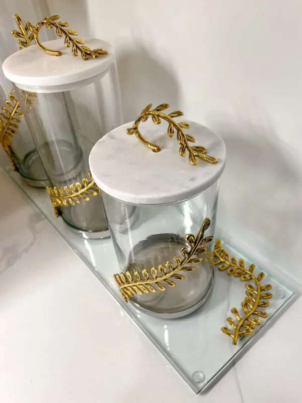 Inspire Me! Home Decor Glass Tray With Metal Leaf Design