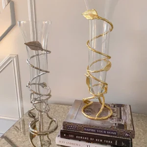 Inspire Me! Home Decor Glass And Metal Spiral Leaf Vase – Gold