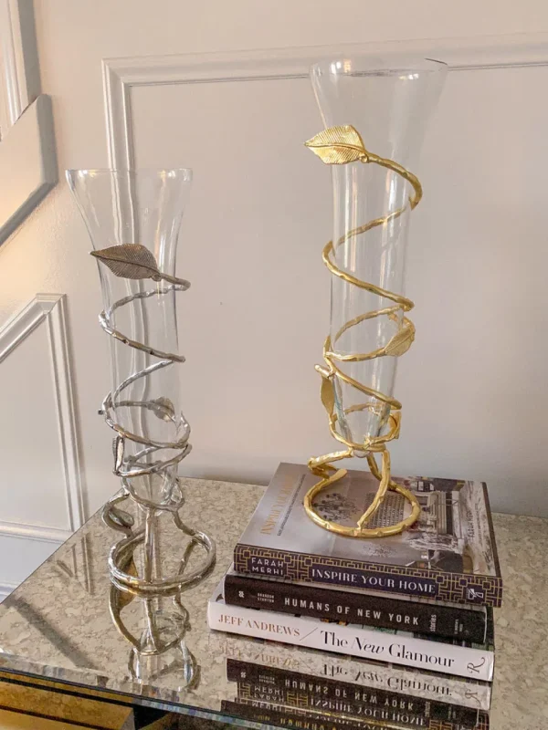 Inspire Me! Home Decor Glass And Metal Spiral Leaf Vase – Gold