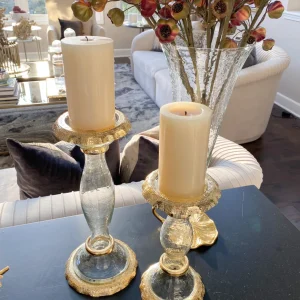 Inspire Me! Home Decor Glass Candle Holders With Gold Ruffle Detail (2 Sizes)