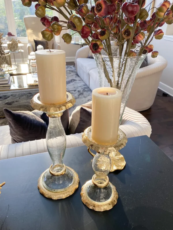 Inspire Me! Home Decor Glass Candle Holders With Gold Ruffle Detail (2 Sizes)