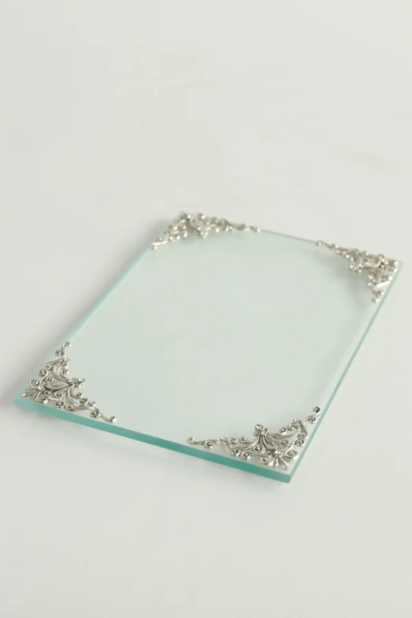 Inspire Me! Home Decor Glass Tray W/ Silver Corner Details And Swarovski Crystals