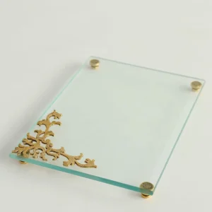 Inspire Me! Home Decor Glass Tray W/ Gold Corner Detail