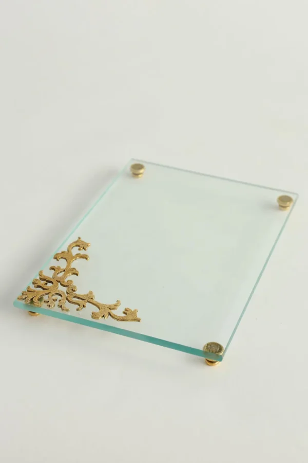 Inspire Me! Home Decor Glass Tray W/ Gold Corner Detail