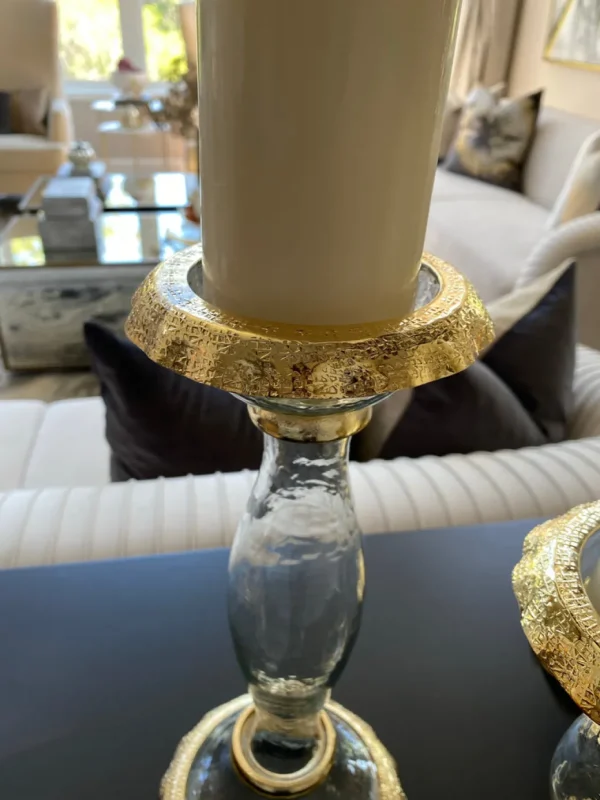 Inspire Me! Home Decor Glass Candle Holders With Gold Ruffle Detail (2 Sizes)