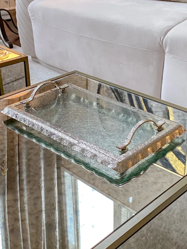 Inspire Me! Home Decor Glass Rectangle Tray With Silver Handles And Ruffled Edge