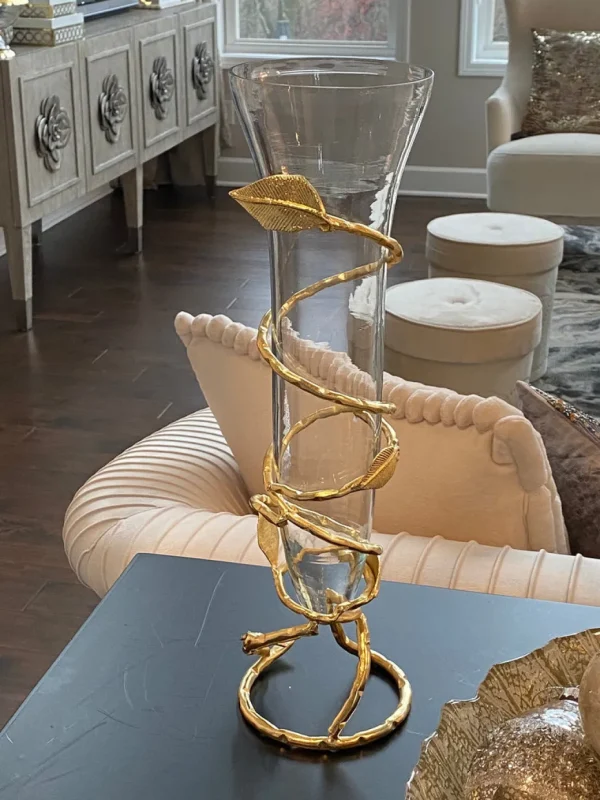 Inspire Me! Home Decor Glass And Metal Spiral Leaf Vase – Gold