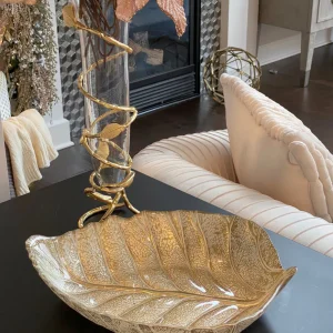 Inspire Me! Home Decor Glass And Metal Spiral Leaf Vase – Gold