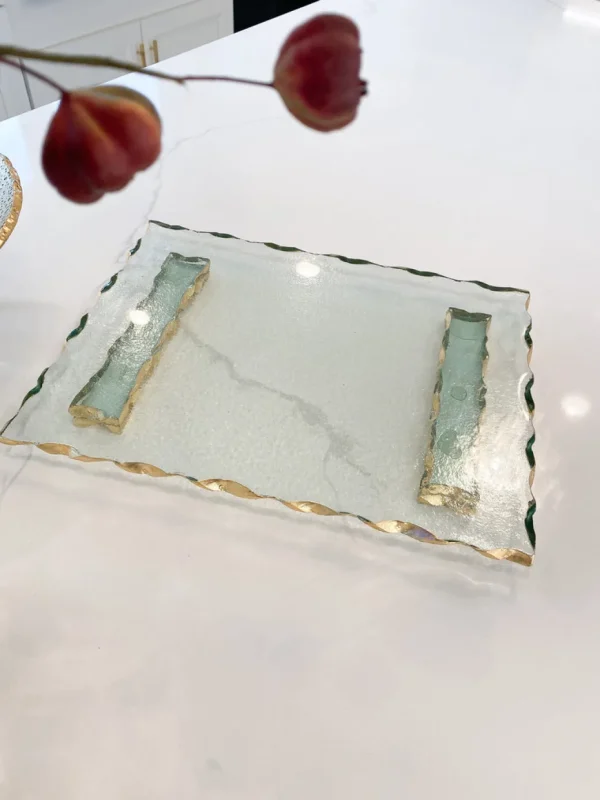 Inspire Me! Home Decor Glass Tray With Hammered Gold Edge