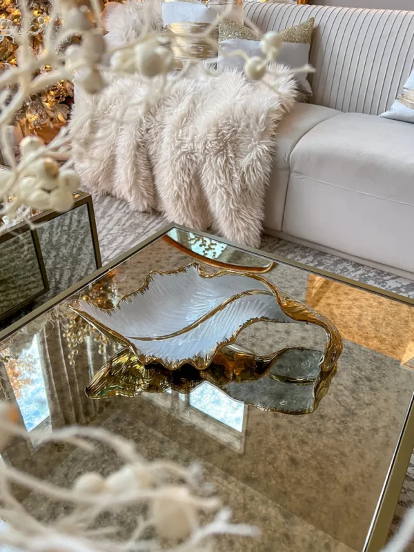 Inspire Me! Home Decor Gold And White Scalloped Tray