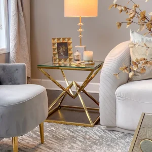 Inspire Me! Home Decor Gold Geometric Glass Top Side Table