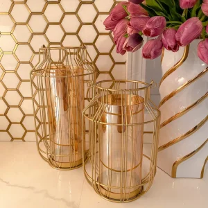 Inspire Me! Home Decor Gold Lantern W/ Amber Glass