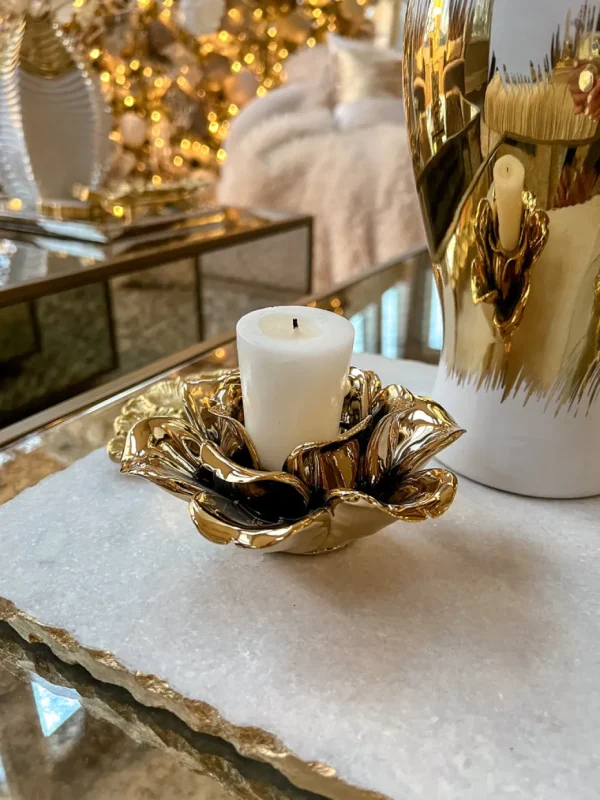 Inspire Me! Home Decor Gold Flower Tealight Candle Holder