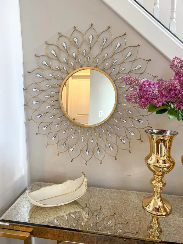 Inspire Me! Home Decor Golden Jeweled Sunburst MIrror