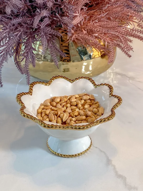 Inspire Me! Home Decor Gold And White Beaded Pedestal Bowl