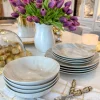 Inspire Me! Home Decor Gold 12 Piece Beige And White Marble Print Dinnerware Set