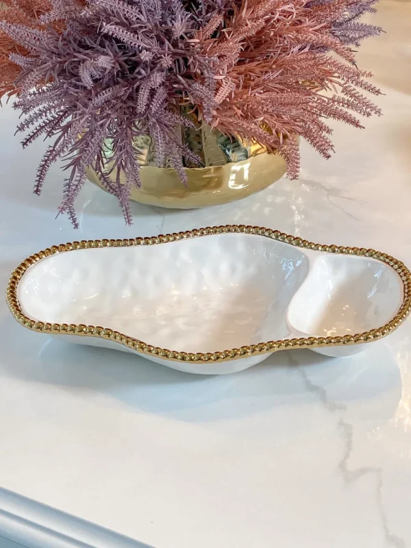 Inspire Me! Home Decor Gold And White Beaded Sectioned Serving Dish