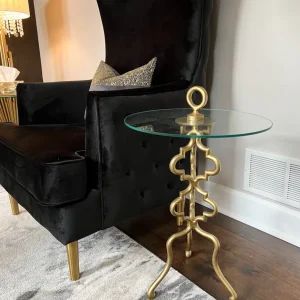 Inspire Me! Home Decor Gold Metal Side Table With Glass Top