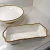 Inspire Me! Home Decor Gold And White Beaded Loaf Baking Dish