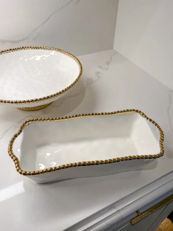 Inspire Me! Home Decor Gold And White Beaded Loaf Baking Dish