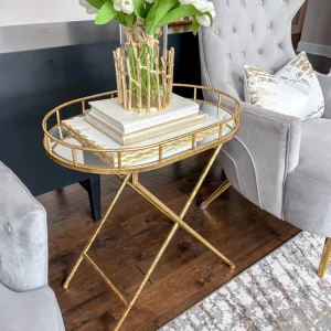 Inspire Me! Home Decor Gold Oval Accent Table With Mirror Top