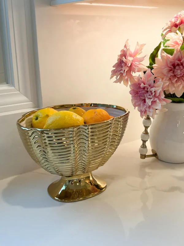 Inspire Me! Home Decor Gold Ceramic Ribbed Footed Bowl