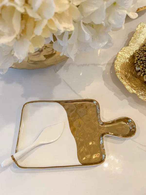 Inspire Me! Home Decor Gold And White Tray With Spoon Set